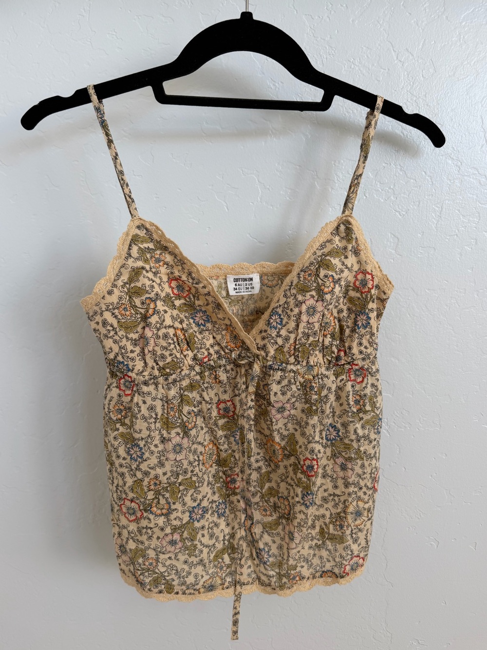 Cotton On Beige Floral Lace-Edge Spaghetti Strap Cami